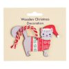 Wooden cat Christmas pendant