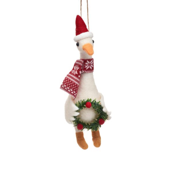 Gans mit Kranz Filz Weihnachtshänger