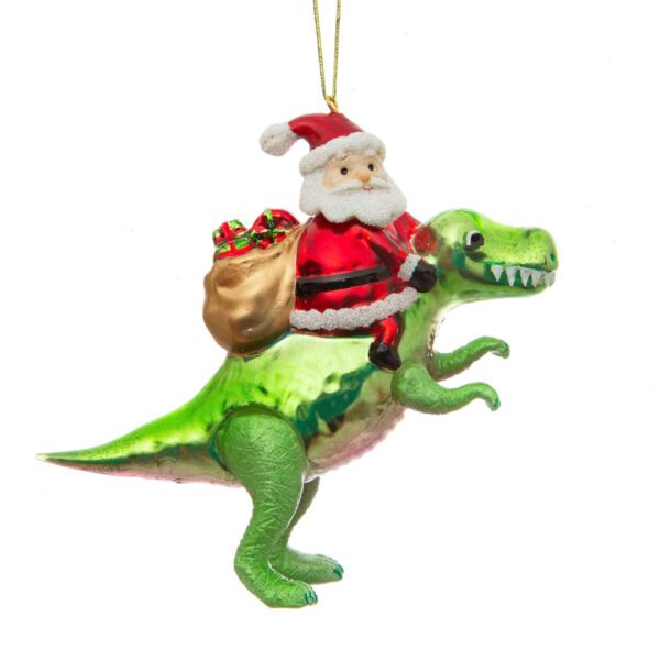 Weihnachtsmann mit Dinosaurier Weihnachtshänger