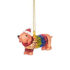 Dackel mit Regenbogenjacke Weihnachtskugel