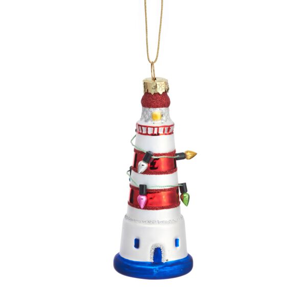 Rot-weiße Leuchtturm-Weihnachtskugel