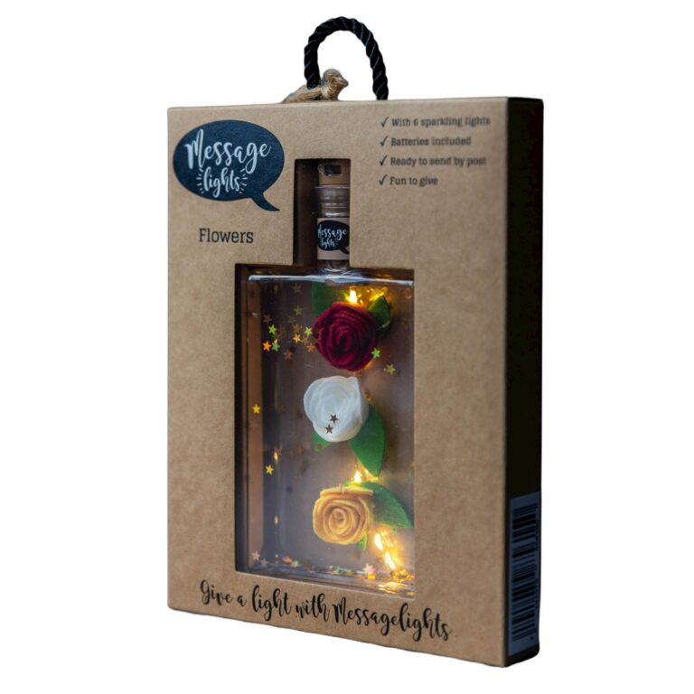 Illuminated bottle with felt flowers