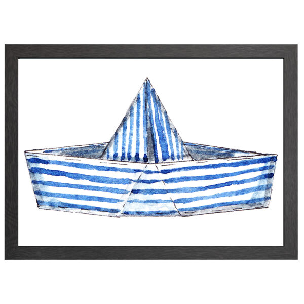 A2 Marine/Weiss Gestreiftes Papierboot - Poster Im Rahmen - Joyin