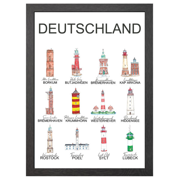 Leuchtturme Deutschland Poster Im A2-Rahmen