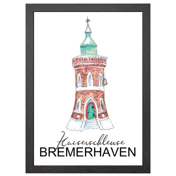 Kaiserschleuse Bremerhaven Leuchtturm Poster Im A2-Rahmen